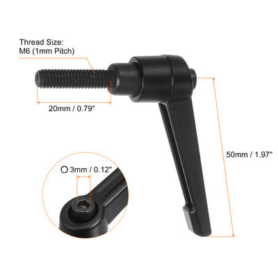 Harfington 6pcs M6 x 20mm Threaded Stud Adjustable Clamping Lever Handle Bolt Knob Black