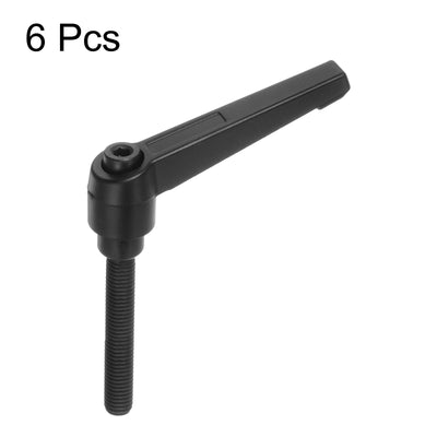 Harfington 6pcs M8 x 60mm Threaded Stud Adjustable Clamping Lever Handle Bolt Knob Black