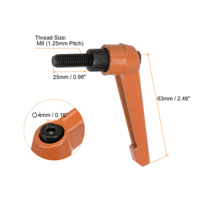 Harfington 4pcs M8 x 25mm Threaded Stud Adjustable Clamping Lever Handle Bolt Knob Orange