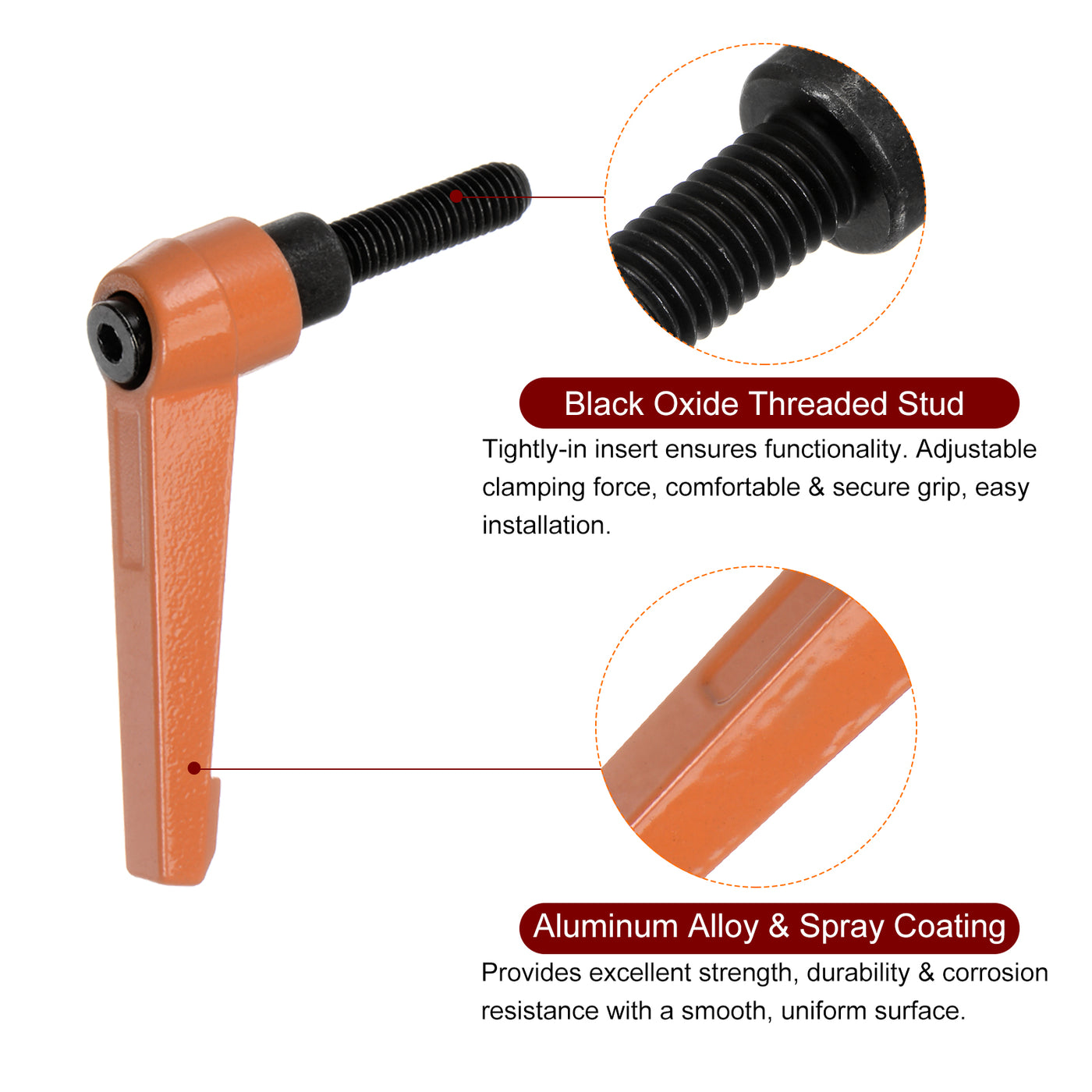 Harfington 4pcs M8 x 25mm Threaded Stud Adjustable Clamping Lever Handle Bolt Knob Orange