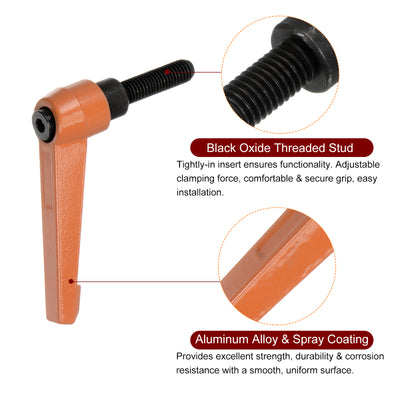 Harfington 4pcs M8 x 25mm Threaded Stud Adjustable Clamping Lever Handle Bolt Knob Orange