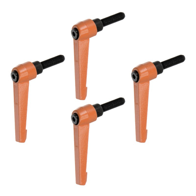 Harfington 4pcs M8 x 25mm Threaded Stud Adjustable Clamping Lever Handle Bolt Knob Orange