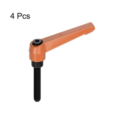 Harfington 4pcs M8 x 50mm Threaded Stud Adjustable Clamping Lever Handle Bolt Knob Orange