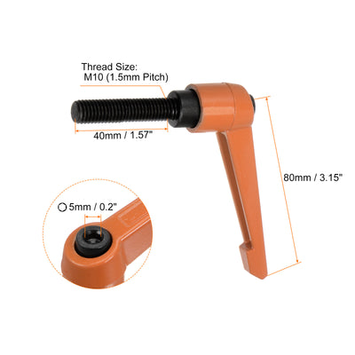 Harfington 4pcs M10 x 40mm Threaded Stud Adjustable Clamping Lever Handle Bolt Knob Orange