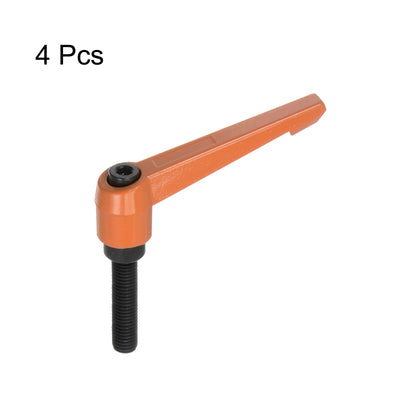 Harfington 4pcs M10 x 40mm Threaded Stud Adjustable Clamping Lever Handle Bolt Knob Orange