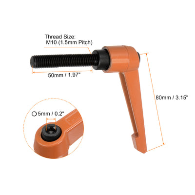 Harfington 4pcs M10 x 50mm Threaded Stud Adjustable Clamping Lever Handle Bolt Knob Orange