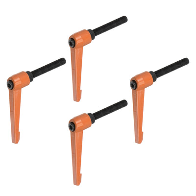 Harfington 4pcs M10 x 50mm Threaded Stud Adjustable Clamping Lever Handle Bolt Knob Orange