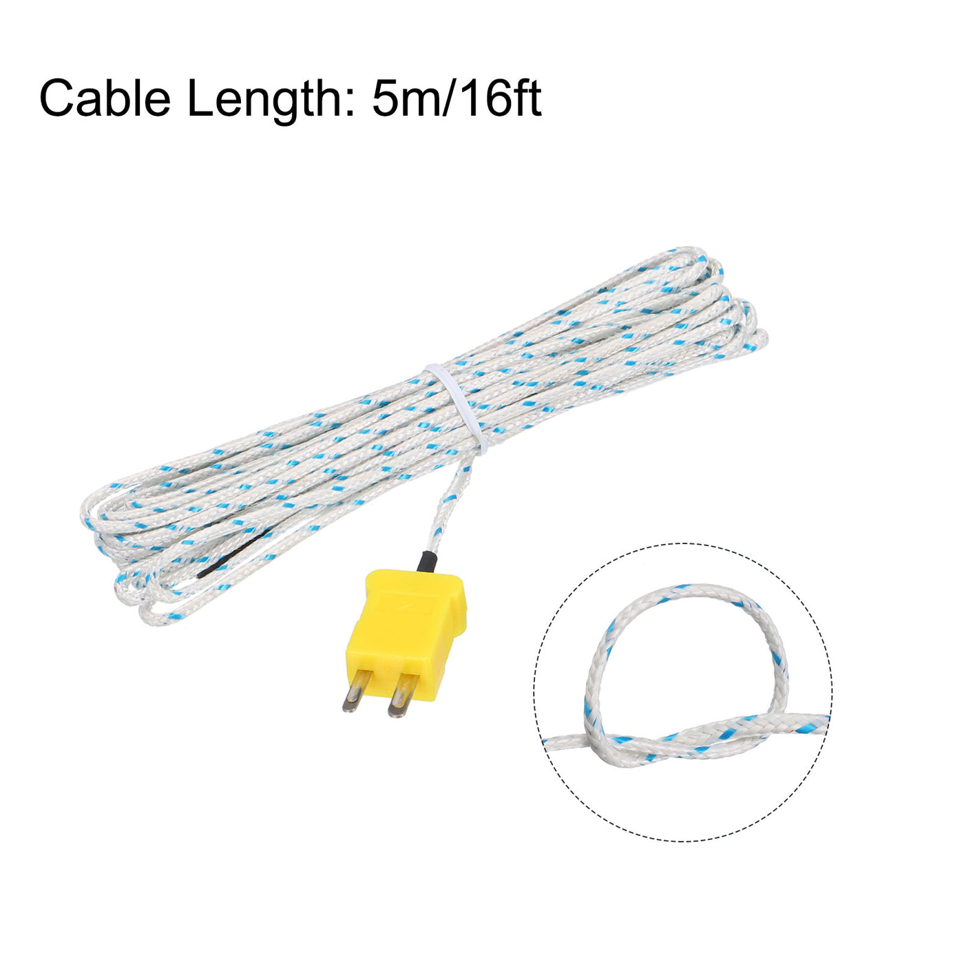 Harfington 3pcs K Type Thermocouple Mini Connector Temperature Sensor Probes Fiberglass 16ft -50 to 400°C(-58 to 752°F)