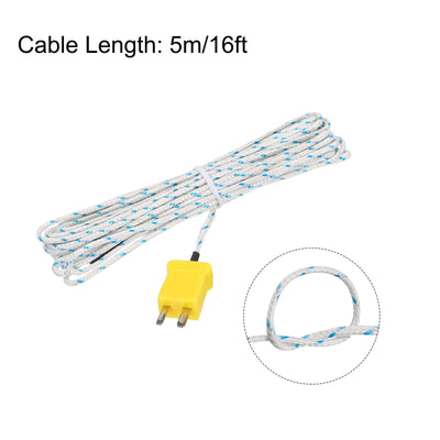 Harfington 3pcs K Type Thermocouple Mini Connector Temperature Sensor Probes Fiberglass 16ft -50 to 400°C(-58 to 752°F)