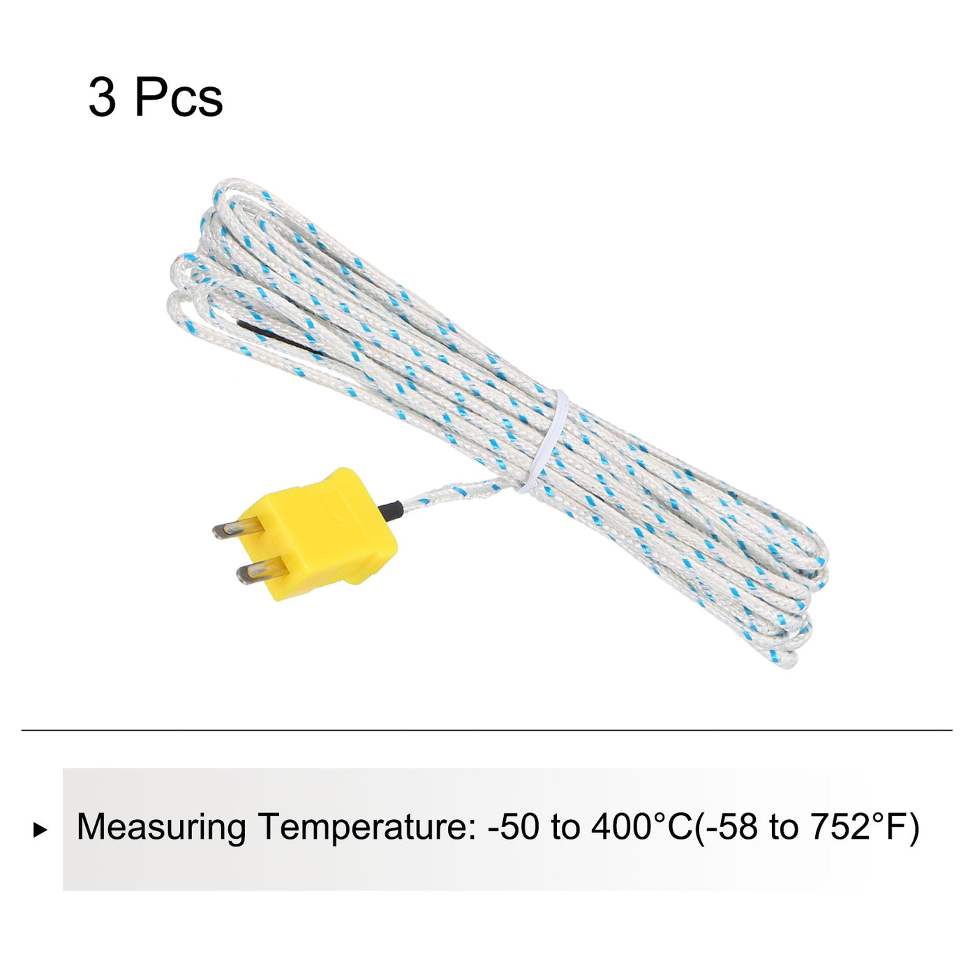 Harfington 3pcs K Type Thermocouple Mini Connector Temperature Sensor Probes Fiberglass 16ft -50 to 400°C(-58 to 752°F)