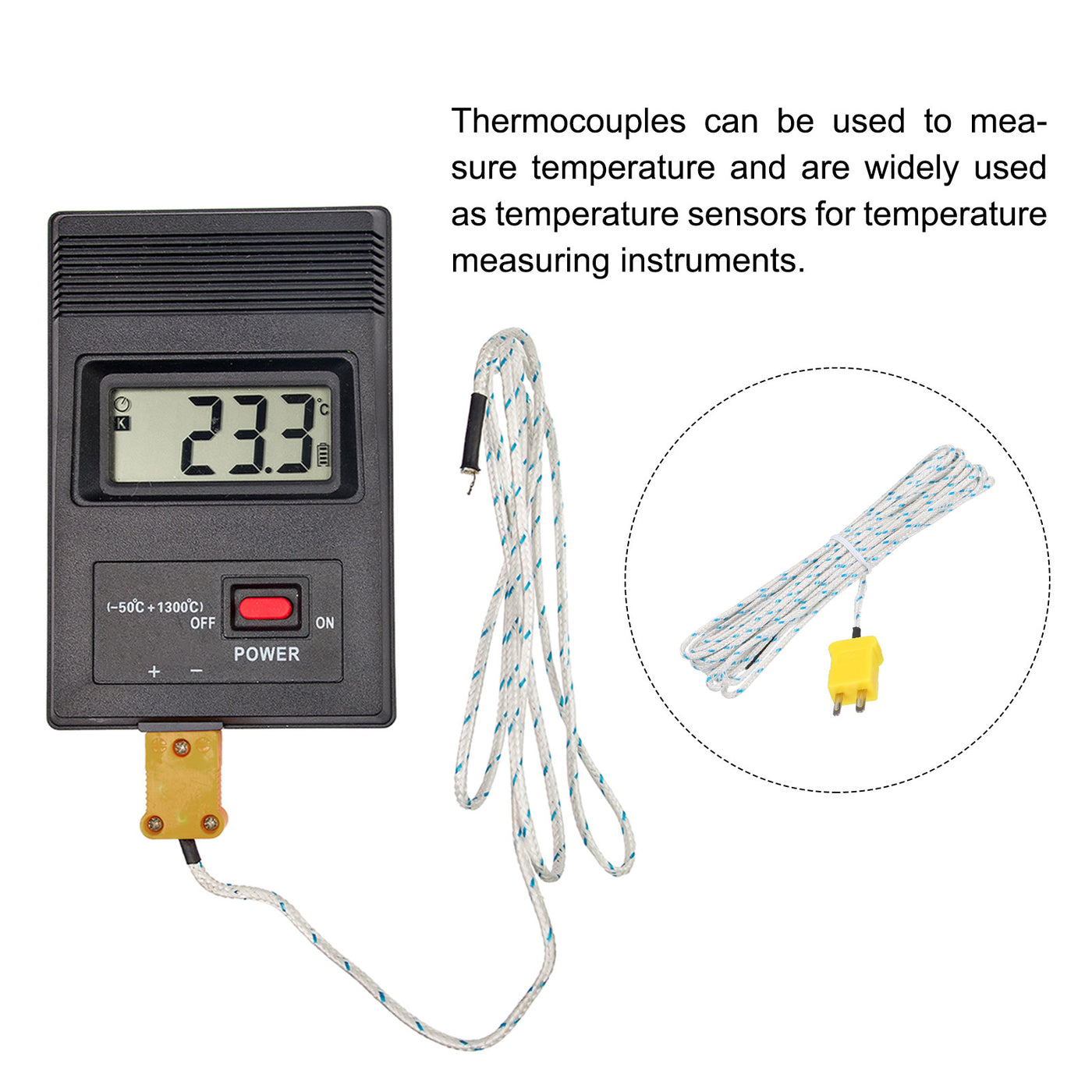 Harfington 3pcs K Type Thermocouple Mini Connector Temperature Sensor Probes Fiberglass 16ft -50 to 400°C(-58 to 752°F)