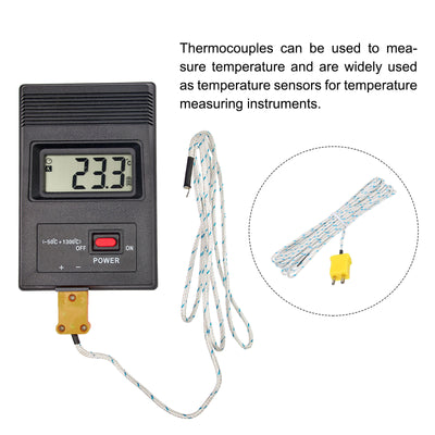 Harfington 3pcs K Type Thermocouple Mini Connector Temperature Sensor Probes Fiberglass 16ft -50 to 400°C(-58 to 752°F)