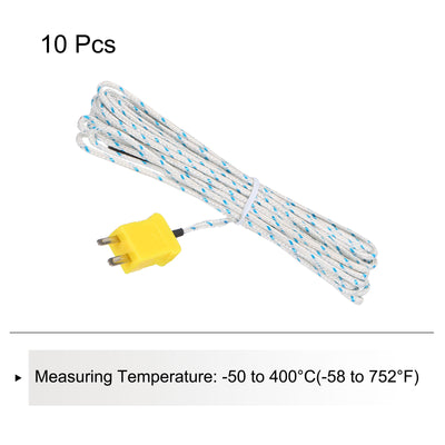 Harfington 10pcs K Type Thermocouple Mini Connector Temperature Sensor Probes Fiberglass 16ft -50 to 400°C(-58 to 752°F)