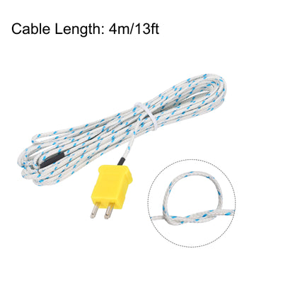 Harfington 3pcs K Type Thermocouple Mini Connector Temperature Sensor Probes Fiberglass 13ft -50 to 400°C(-58 to 752°F)