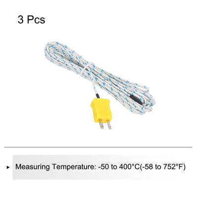 Harfington 3pcs K Type Thermocouple Mini Connector Temperature Sensor Probes Fiberglass 13ft -50 to 400°C(-58 to 752°F)