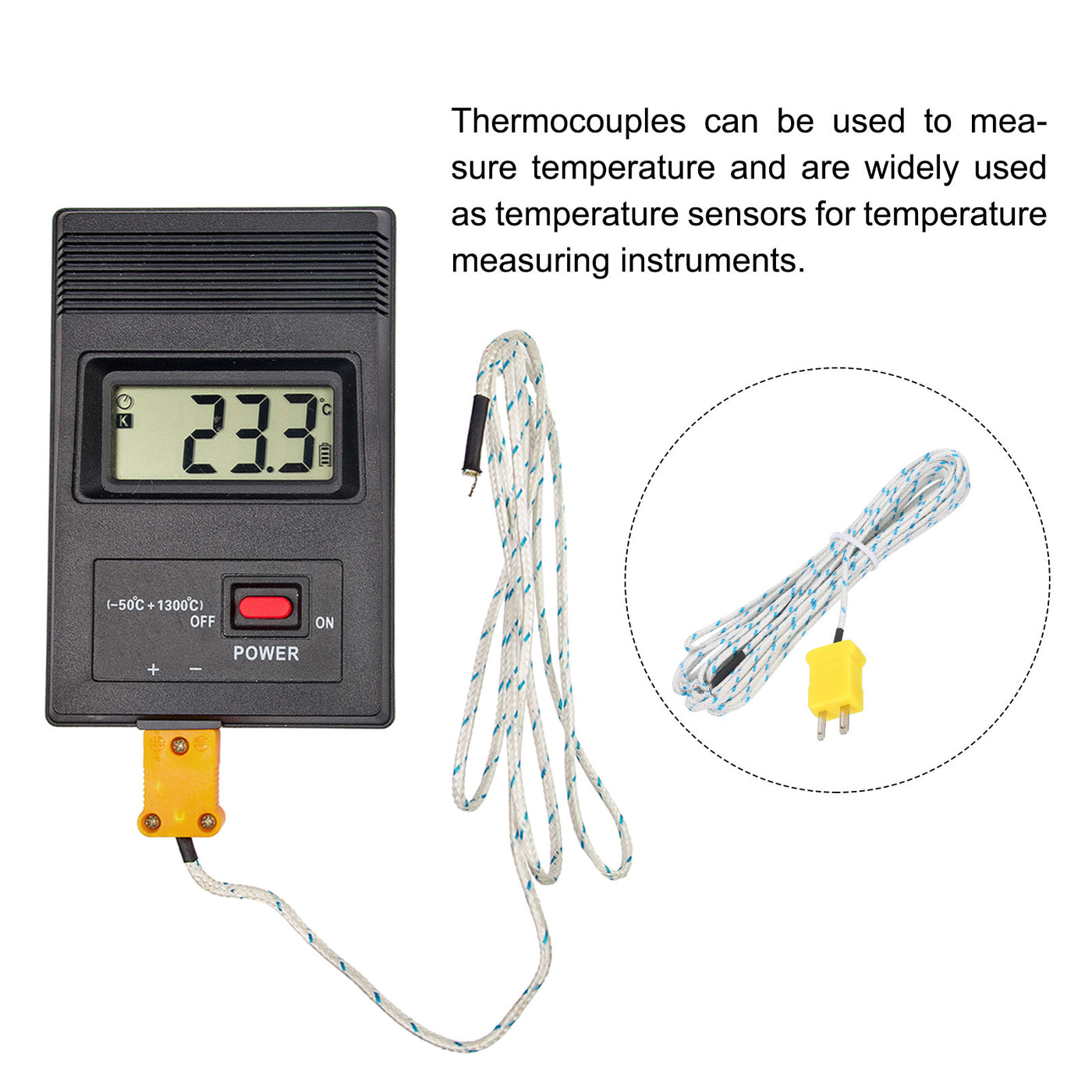 Harfington 3pcs K Type Thermocouple Mini Connector Temperature Sensor Probes Fiberglass 13ft -50 to 400°C(-58 to 752°F)