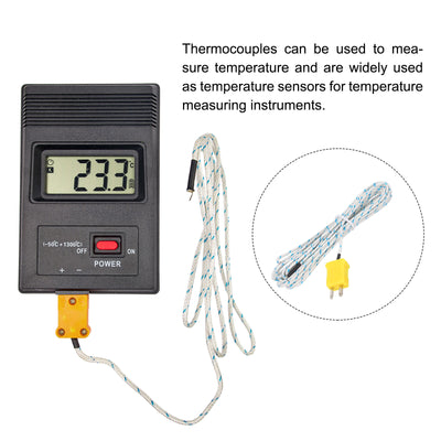 Harfington 5pcs K Type Thermocouple Mini Connector Temperature Sensor Probes Fiberglass 13ft -50 to 400°C(-58 to 752°F)