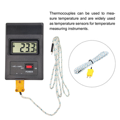 Harfington 3pcs K Type Thermocouple Mini Connector Temperature Sensor Probes Fiberglass 10ft -50 to 400°C(-58 to 752°F)