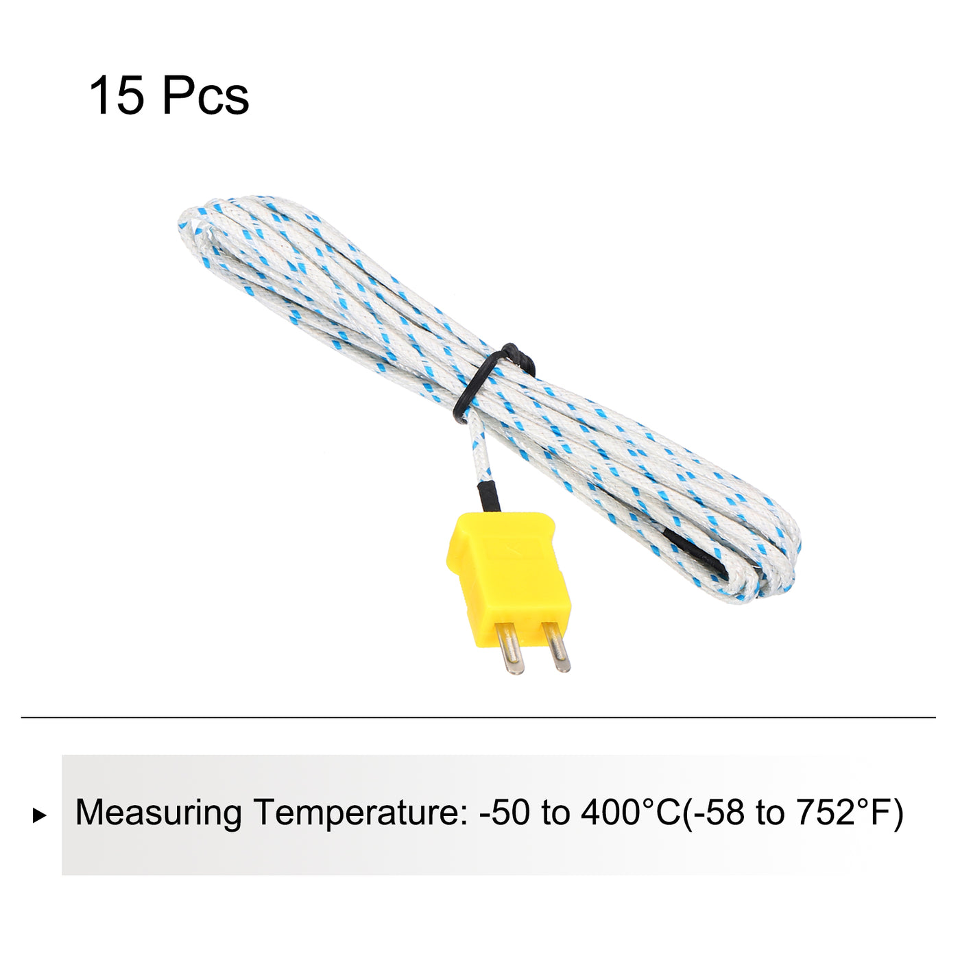 Harfington 15pcs K Type Thermocouple Mini Connector Temperature Sensor Probes Fiberglass 10ft -50 to 400°C(-58 to 752°F)