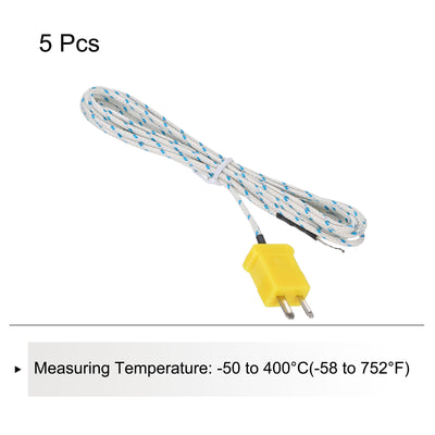 Harfington 5Stk K Typ Thermoelement Mini Steckverbinder Temperaturfühler Sonden  6.6ft -50 bis 400°C(-58 bis 752°F)