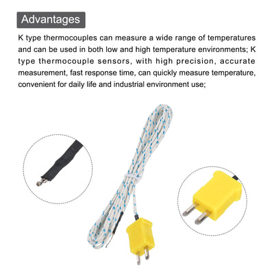 Harfington 5Stk K Typ Thermoelement Mini Steckverbinder Temperaturfühler Sonden  6.6ft -50 bis 400°C(-58 bis 752°F)