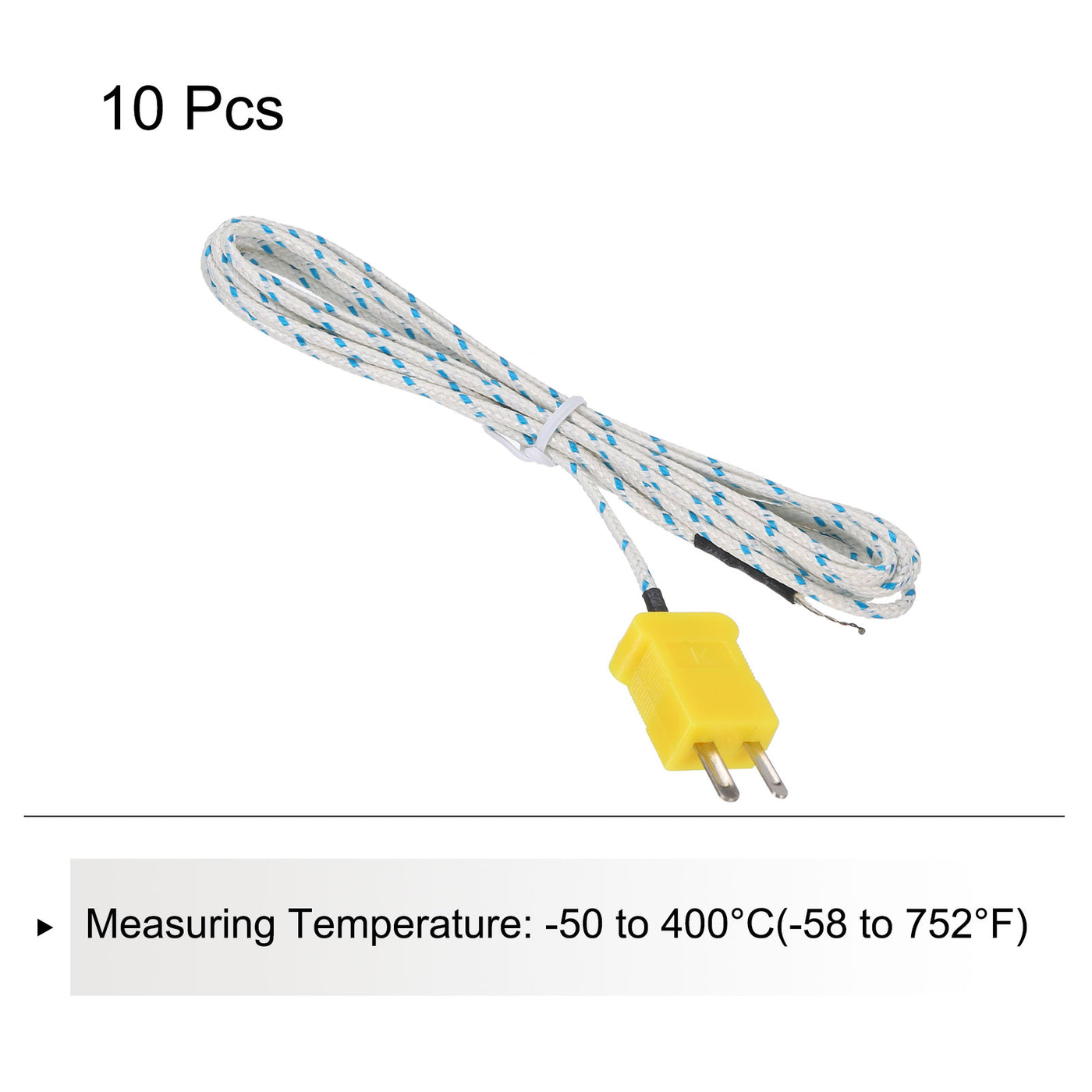 Harfington 10pcs K Type Thermocouple Mini Connector Temperature Sensor Probes Fiberglass 6.6ft -50 to 400°C(-58 to 752°F)