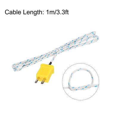 Harfington 6pcs K Type Thermocouple Mini Connector Temperature Sensor Probes Fiberglass 3.3ft -50 to 400°C(-58 to 752°F)