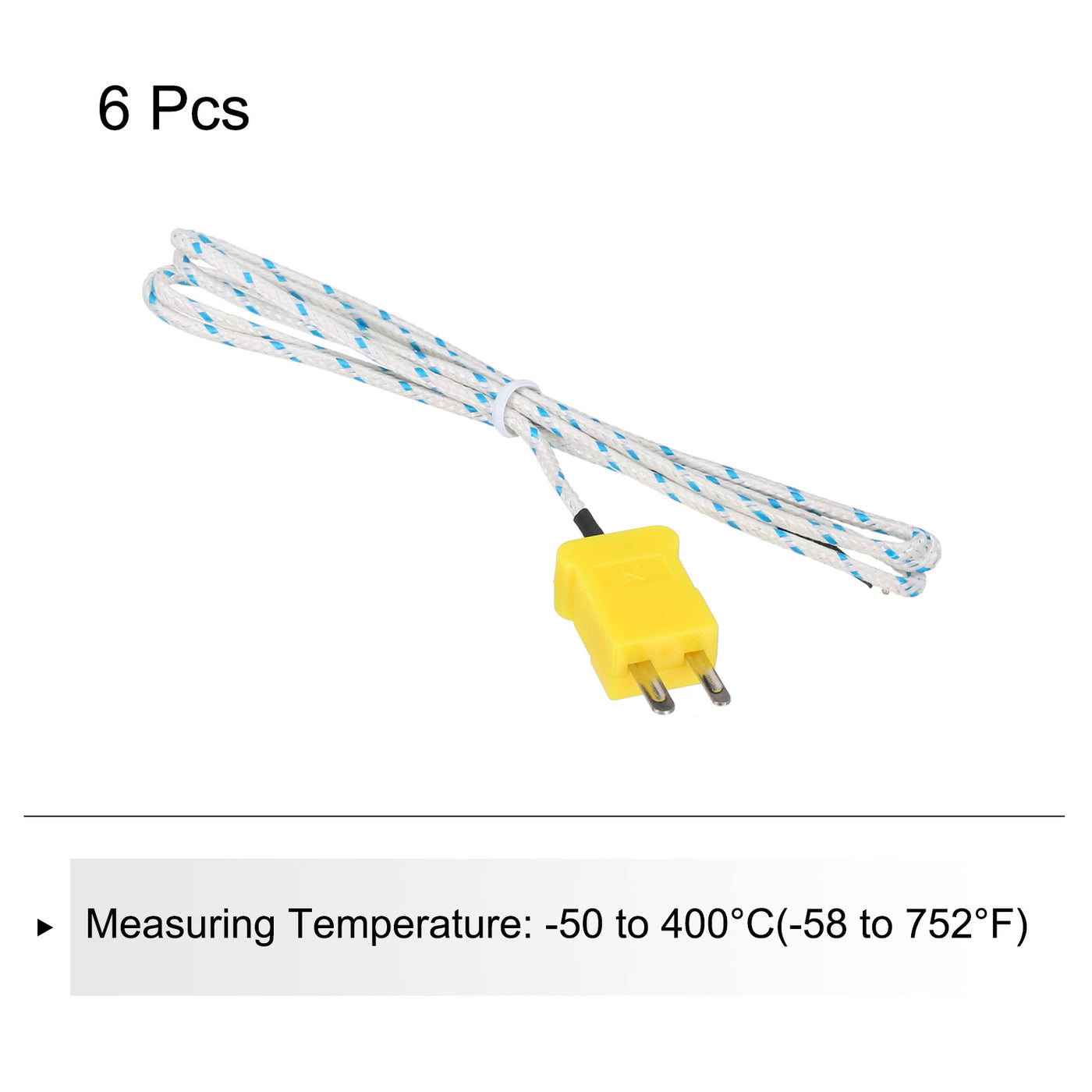 Harfington 6pcs K Type Thermocouple Mini Connector Temperature Sensor Probes Fiberglass 3.3ft -50 to 400°C(-58 to 752°F)