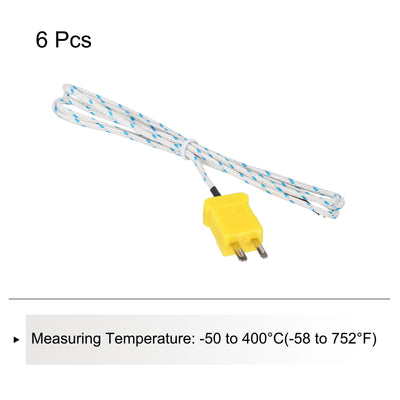 Harfington 6pcs K Type Thermocouple Mini Connector Temperature Sensor Probes Fiberglass 3.3ft -50 to 400°C(-58 to 752°F)