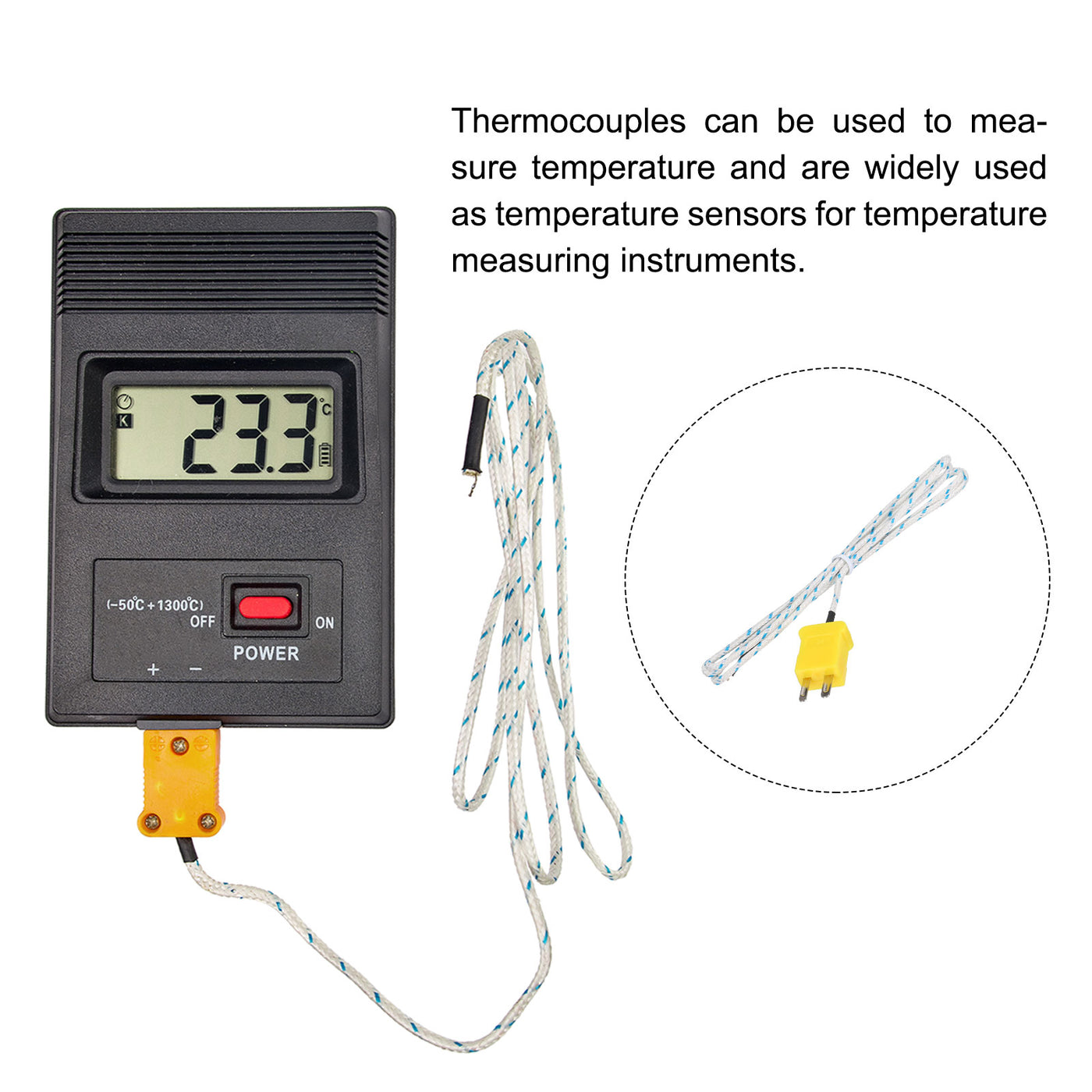 Harfington 6pcs K Type Thermocouple Mini Connector Temperature Sensor Probes Fiberglass 3.3ft -50 to 400°C(-58 to 752°F)