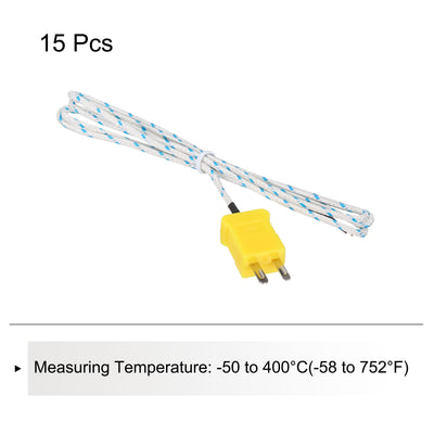 Harfington 15pcs K Type Thermocouple Mini Connector Temperature Sensor Probes Fiberglass 3.3ft -50 to 400°C(-58 to 752°F)