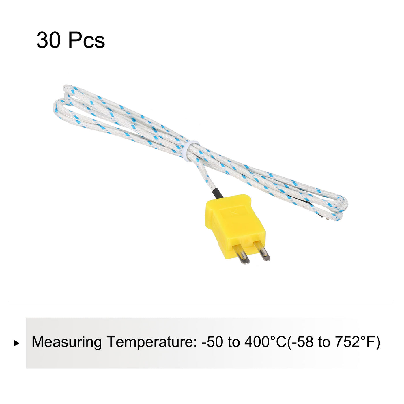 Harfington 30pcs K Type Thermocouple Mini Connector Temperature Sensor Probes Fiberglass 3.3ft -50 to 400°C(-58 to 752°F)