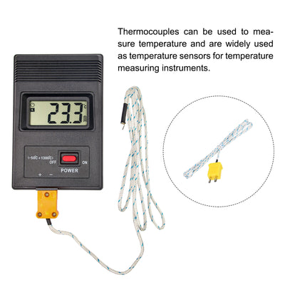 Harfington 30pcs K Type Thermocouple Mini Connector Temperature Sensor Probes Fiberglass 3.3ft -50 to 400°C(-58 to 752°F)