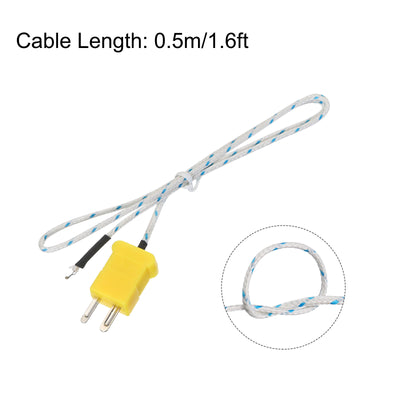 Harfington 10pcs K Type Thermocouple Mini Connector Temperature Sensor Probes Fiberglass 1.6ft -50 to 400°C(-58 to 752°F)