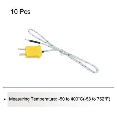 Harfington 10pcs K Type Thermocouple Mini Connector Temperature Sensor Probes Fiberglass 1.6ft -50 to 400°C(-58 to 752°F)