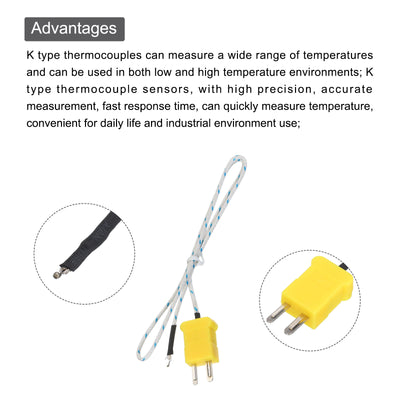 Harfington 10pcs K Type Thermocouple Mini Connector Temperature Sensor Probes Fiberglass 1.6ft -50 to 400°C(-58 to 752°F)