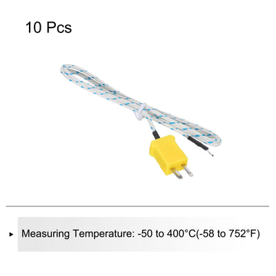 Harfington 10pcs K Type Thermocouple Mini Connector Temperature Sensor Probes Fiberglass 3.3ft -50 to 400°C(-58 to 752°F)