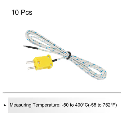 Harfington 10pcs K Type Thermocouple Mini Connector Temperature Sensor Probes Fiberglass 4ft -50 to 400°C(-58 to 752°F)