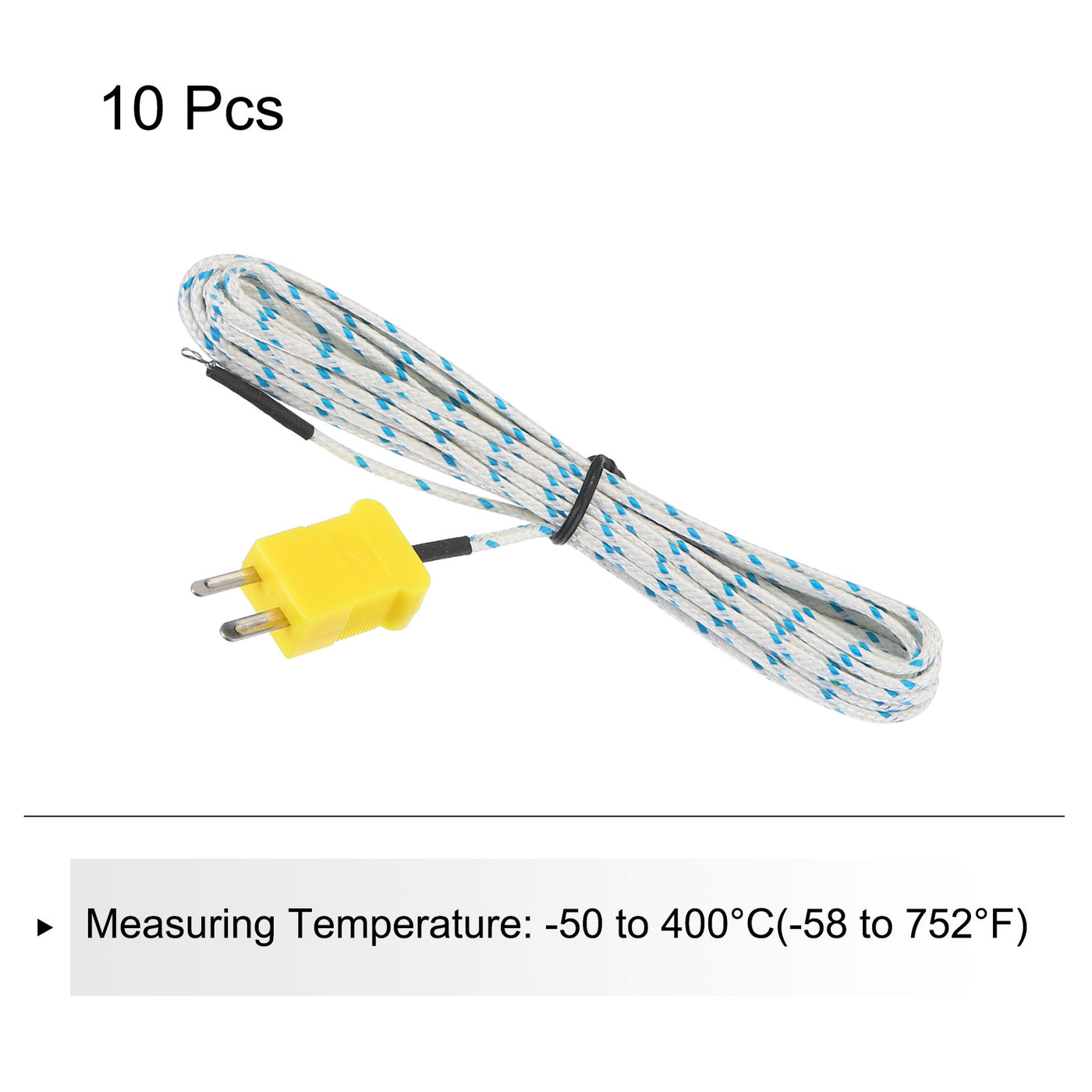 Harfington 10pcs K Type Thermocouple Mini Connector Temperature Sensor Probes Fiberglass 8ft -50 to 400°C(-58 to 752°F)