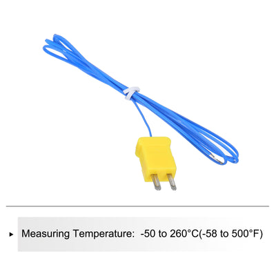 Harfington K Type Thermocouple Mini Connector Temperature Sensor Probes PTFE 3.3ft -50 to 260°C(-58 to 500°F), Blue