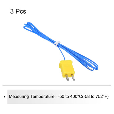 Harfington 3pcs K Type Thermocouple Mini Connector Temperature Sensor Probes PTFE 3.3ft -50 to 260°C(-58 to 500°F), Blue