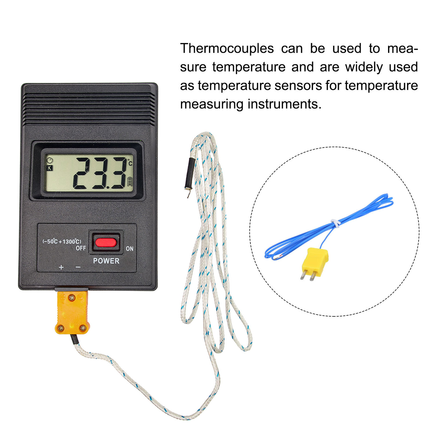 Harfington 3pcs K Type Thermocouple Mini Connector Temperature Sensor Probes PTFE 3.3ft -50 to 260°C(-58 to 500°F), Blue