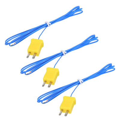 Harfington 3pcs K Type Thermocouple Mini Connector Temperature Sensor Probes PTFE 3.3ft -50 to 260°C(-58 to 500°F), Blue