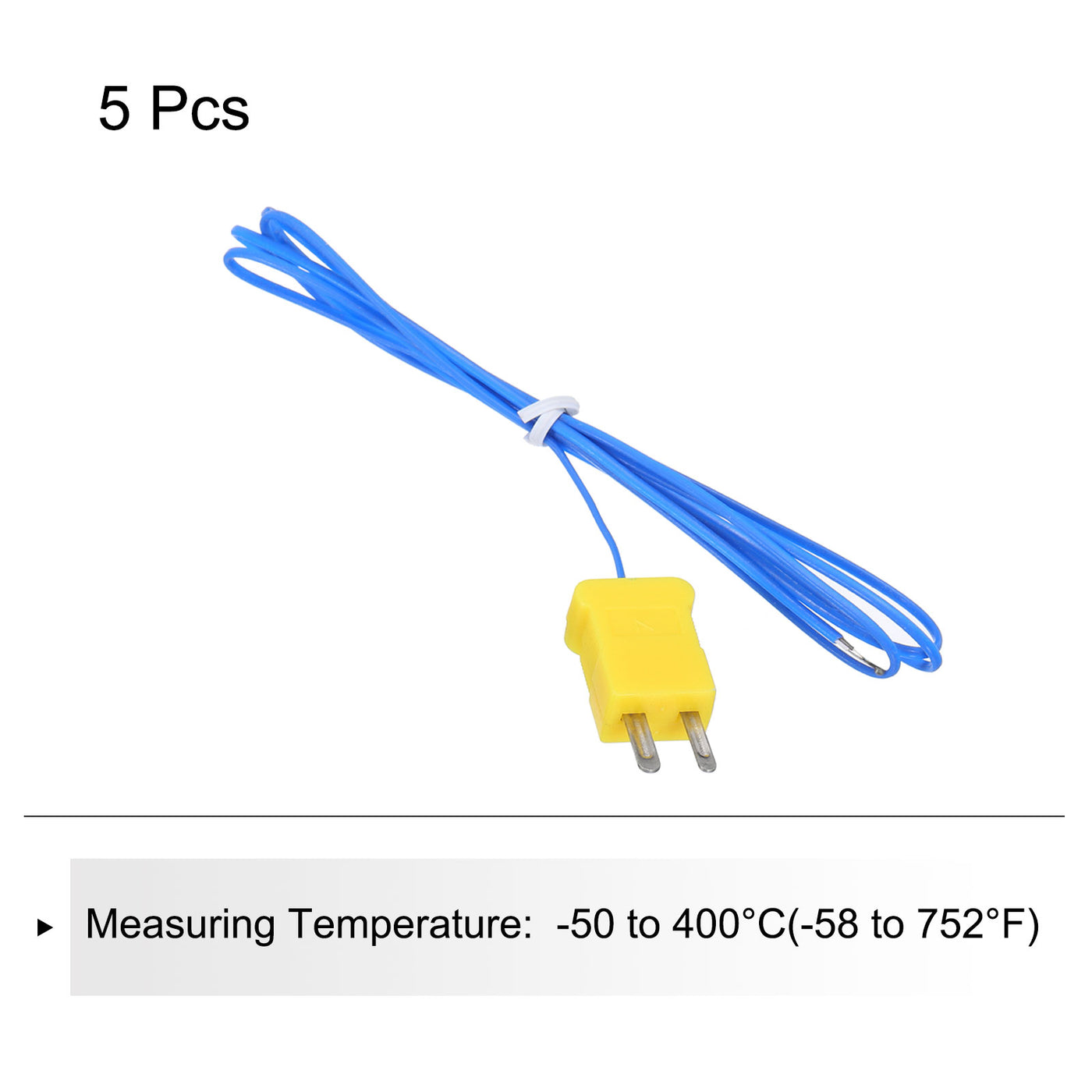 Harfington 5Stk K Typ Thermoelement Mini Steckverbinder Temperaturfühler Sonden PTFE 3.3ft -50 bis 260°C(-58 bis 500°F) Blau