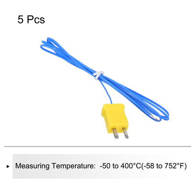 Harfington 5Stk K Typ Thermoelement Mini Steckverbinder Temperaturfühler Sonden PTFE 3.3ft -50 bis 260°C(-58 bis 500°F) Blau