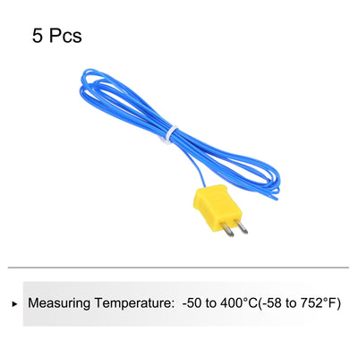 Harfington 5pcs K Type Thermocouple Mini Connector Temperature Sensor Probes PTFE 6.6ft -50 to 260°C(-58 to 500°F), Blue