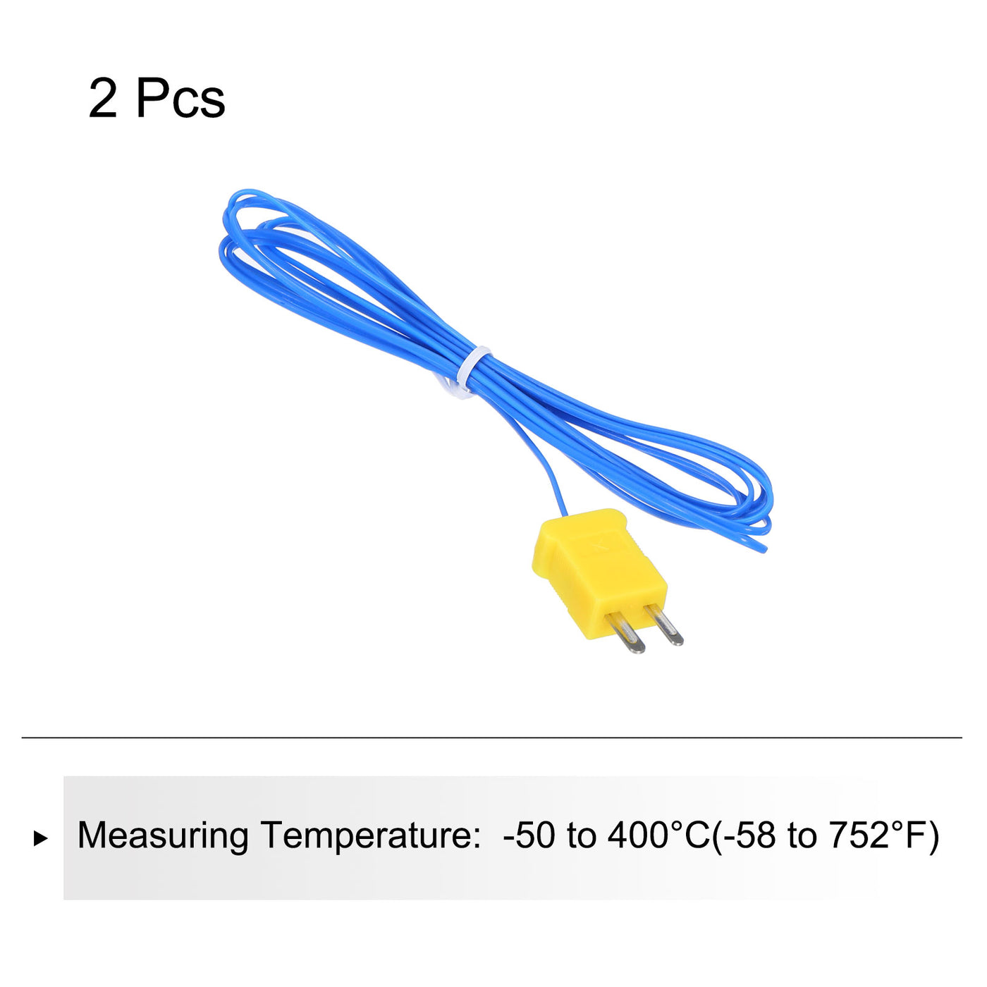 Harfington 2pcs K Type Thermocouple Mini Connector Temperature Sensor Probes PTFE 6.6ft -50 to 260°C(-58 to 500°F), Blue