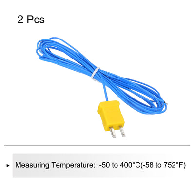 Harfington 2pcs K Type Thermocouple Mini Connector Temperature Sensor Probes PTFE 10ft -50 to 260°C(-58 to 500°F), Blue