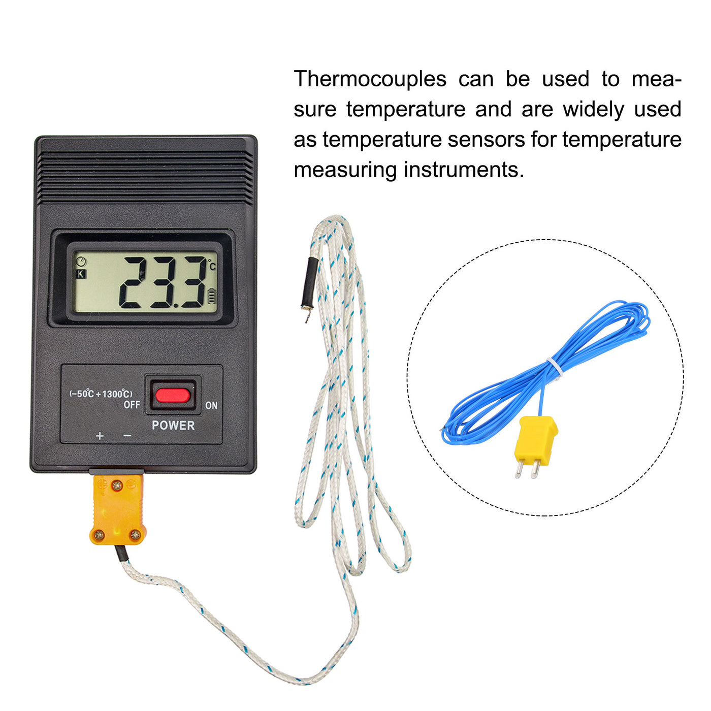 Harfington 2pcs K Type Thermocouple Mini Connector Temperature Sensor Probes PTFE 10ft -50 to 260°C(-58 to 500°F), Blue