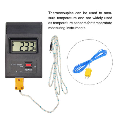 Harfington 2pcs K Type Thermocouple Mini Connector Temperature Sensor Probes PTFE 10ft -50 to 260°C(-58 to 500°F), Blue